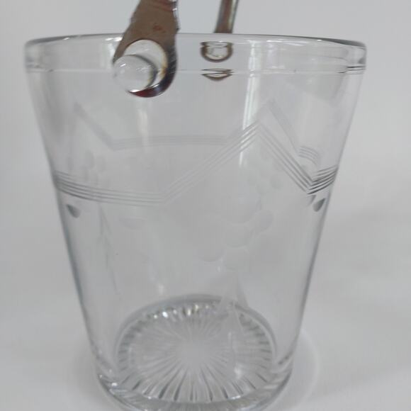 Vintage Etched‎ Glass Ice Bucket Metal Handle - Picture 2 of 6